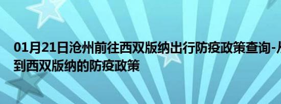 01月21日沧州前往西双版纳出行防疫政策查询-从沧州出发到西双版纳的防疫政策