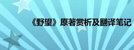 《野望》原著赏析及翻译笔记