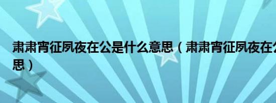 肃肃宵征夙夜在公是什么意思（肃肃宵征夙夜在公是什么意思）