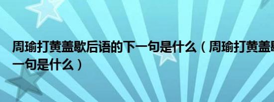 周瑜打黄盖歇后语的下一句是什么（周瑜打黄盖歇后语的下一句是什么）