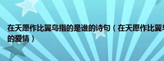 在天愿作比翼鸟指的是谁的诗句（在天愿作比翼鸟指的是谁的爱情）