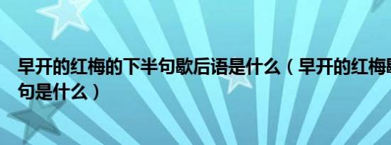 早开的红梅的下半句歇后语是什么（早开的红梅歇后语下一句是什么）