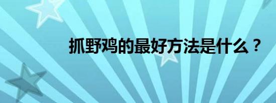 抓野鸡的最好方法是什么？