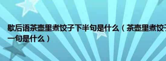 歇后语茶壶里煮饺子下半句是什么（茶壶里煮饺子歇后语下一句是什么）