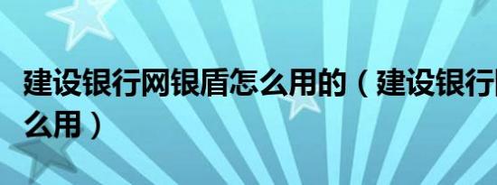 建设银行网银盾怎么用的（建设银行网银盾怎么用）