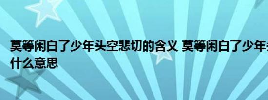 莫等闲白了少年头空悲切的含义 莫等闲白了少年头空悲切是什么意思 