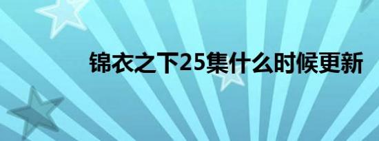 锦衣之下25集什么时候更新