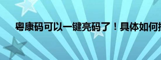 粤康码可以一键亮码了！具体如何操作