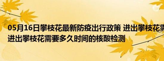 05月16日攀枝花最新防疫出行政策 进出攀枝花需要隔离吗 进出攀枝花需要多久时间的核酸检测