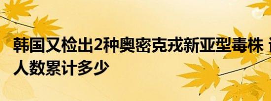 韩国又检出2种奥密克戎新亚型毒株 该国感染人数累计多少