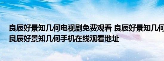 良辰好景知几何电视剧免费观看 良辰好景知几何免费观看 良辰好景知几何手机在线观看地址