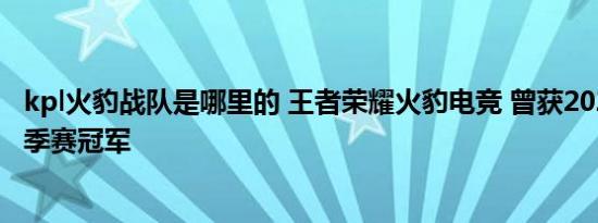 kpl火豹战队是哪里的 王者荣耀火豹电竞 曾获2022年K甲春季赛冠军