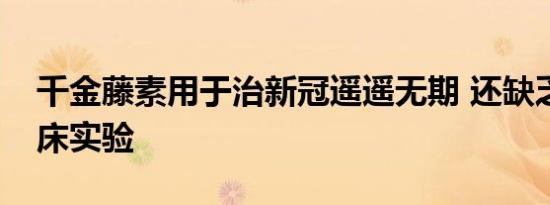 千金藤素用于治新冠遥遥无期 还缺乏人体临床实验