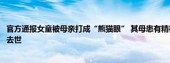 官方通报女童被母亲打成“熊猫眼” 其母患有精神病父亲已去世