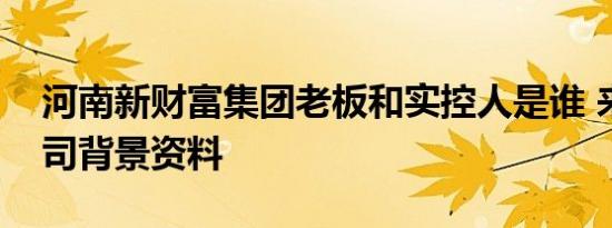 河南新财富集团老板和实控人是谁 来看该公司背景资料