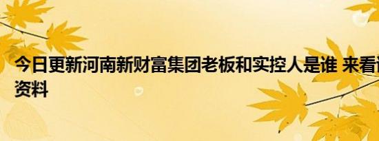 今日更新河南新财富集团老板和实控人是谁 来看该公司背景资料