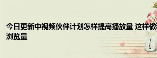 今日更新中视频伙伴计划怎样提高播放量 这样做秒过17000浏览量