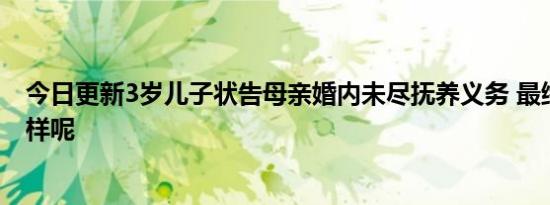 今日更新3岁儿子状告母亲婚内未尽抚养义务 最终结果怎么样呢