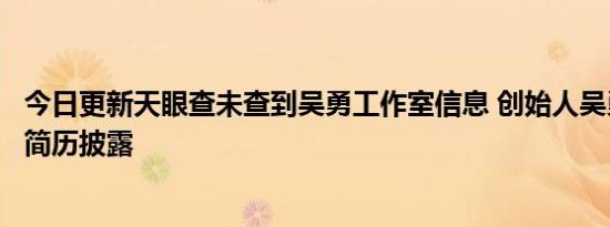 今日更新天眼查未查到吴勇工作室信息 创始人吴勇个人资料简历披露