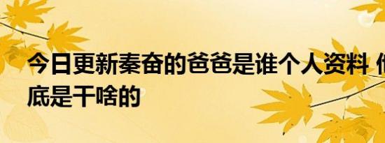 今日更新秦奋的爸爸是谁个人资料 他家里到底是干啥的