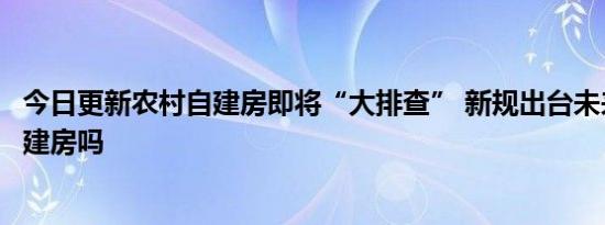 今日更新农村自建房即将“大排查” 新规出台未来农村还能建房吗