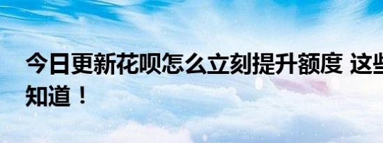 今日更新花呗怎么立刻提升额度 这些方法要知道！