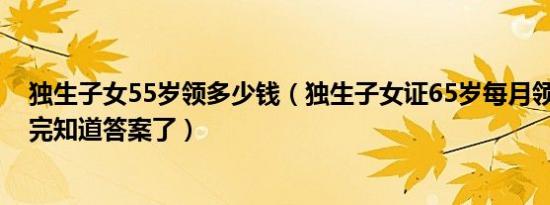 独生子女55岁领多少钱（独生子女证65岁每月领多少钱 看完知道答案了）