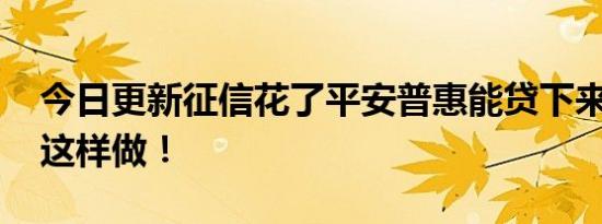 今日更新征信花了平安普惠能贷下来吗 建议这样做！