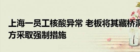 上海一员工核酸异常 老板将其藏桥洞隐匿 警方采取强制措施