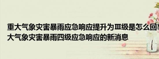 重大气象灾害暴雨应急响应提升为Ⅲ级是怎么回事，关于重大气象灾害暴雨四级应急响应的新消息