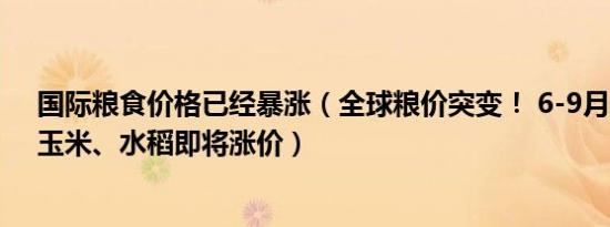 国际粮食价格已经暴涨（全球粮价突变！ 6-9月份：小麦、玉米、水稻即将涨价）