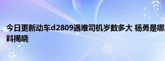 今日更新动车d2809遇难司机岁数多大 杨勇是哪里人简历资料揭晓