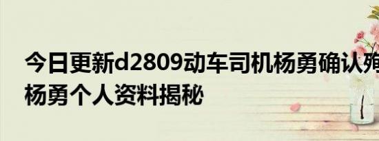 今日更新d2809动车司机杨勇确认殉职 司机杨勇个人资料揭秘