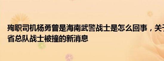 殉职司机杨勇曾是海南武警战士是怎么回事，关于武警海南省总队战士被撞的新消息