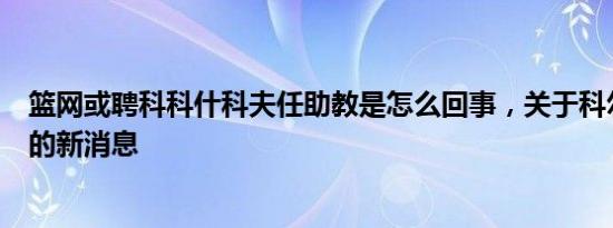 篮网或聘科科什科夫任助教是怎么回事，关于科尔执教篮网的新消息