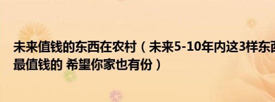 未来值钱的东西在农村（未来5-10年内这3样东西才是农村最值钱的 希望你家也有份）