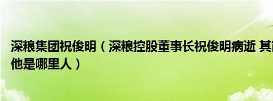 深粮集团祝俊明（深粮控股董事长祝俊明病逝 其简历受关注他是哪里人）