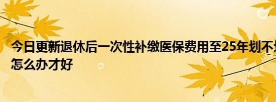 今日更新退休后一次性补缴医保费用至25年划不划算不划算怎么办才好