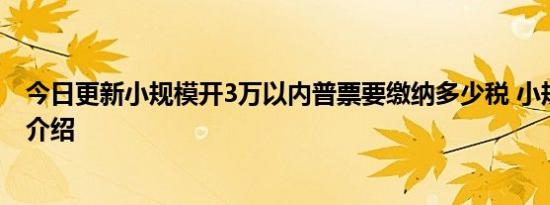 今日更新小规模开3万以内普票要缴纳多少税 小规模纳税人介绍