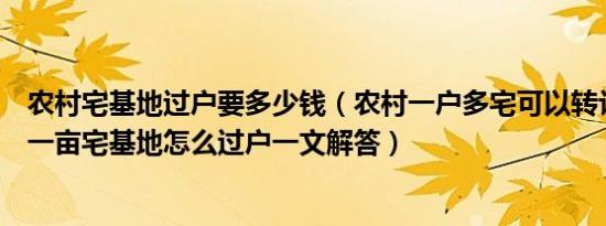 农村宅基地过户要多少钱（农村一户多宅可以转让吗多少钱一亩宅基地怎么过户一文解答）