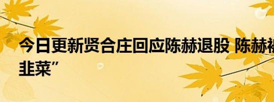 今日更新贤合庄回应陈赫退股 陈赫被指“割韭菜”