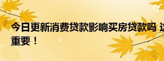 今日更新消费贷款影响买房贷款吗 这方面很重要！