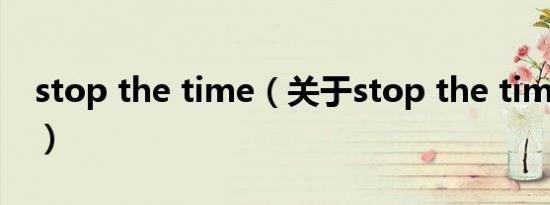 stop the time（关于stop the time的介绍）