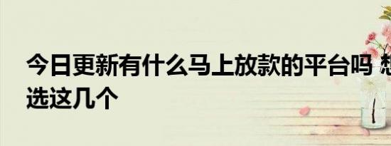 今日更新有什么马上放款的平台吗 想贷款首选这几个