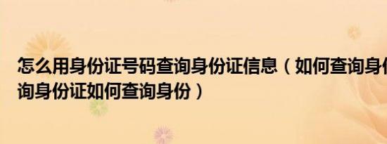 怎么用身份证号码查询身份证信息（如何查询身份证如何查询身份证如何查询身份）