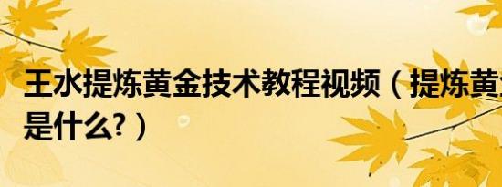 王水提炼黄金技术教程视频（提炼黄金的王水是什么?）