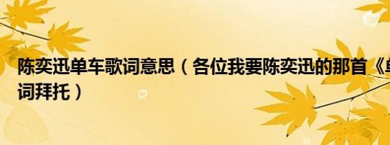 陈奕迅单车歌词意思（各位我要陈奕迅的那首《单车》的歌词拜托）