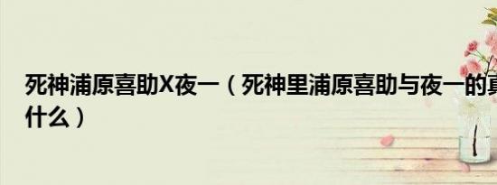 死神浦原喜助X夜一（死神里浦原喜助与夜一的真实身份是什么）