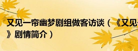 又见一帘幽梦剧组做客访谈（《又见一帘幽梦》剧情简介）