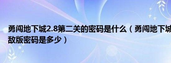 勇闯地下城2.8第二关的密码是什么（勇闯地下城2.8中文无敌版密码是多少）